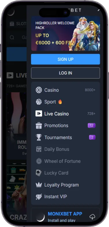 monixbet menu